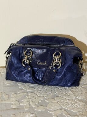 Coach Ashley Embossed Leather Satchel Cobalt Blue Signature Carryall Bag